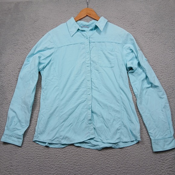 Columbia Omni-Shade Women's Long Sleeve Size L Light Blue UPF Sun Protection - Picture 2 of 9